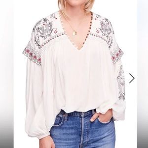 Free People Women's Rock Tonight Sequins Embroidered Blouse Tunic Top - size S